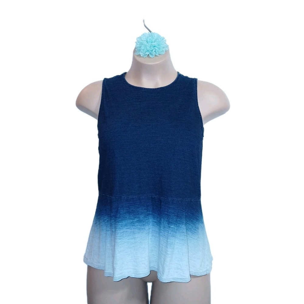 Pure J Jill Indigo Women Peplum Tank Top Medium Blue Dip Dyed Ombre Cotton Eco